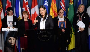 Native Women’s Association of Canada President Michele Audette speaks during a press conference on Parliament Hill in Ottawa on Thursday, February 13, 2014, calling on the Conservative government to act on violence against women. THE CANADIAN PRESS/Sean Kilpatrick